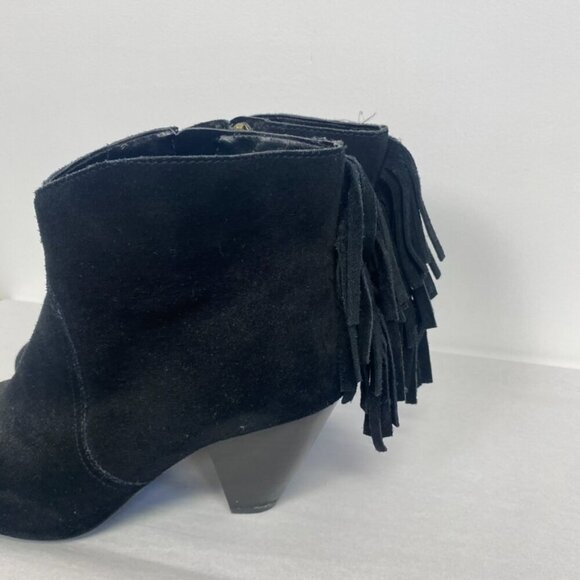 Jessica Simpson Black Suede Fringe Heeled Booties - Picture 9 of 9